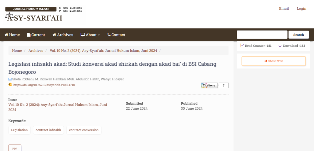 Legislasi infisakh akad: Studi konversi akad shirkah dengan akad bai’ di BSI Cabang Bojonegoro
